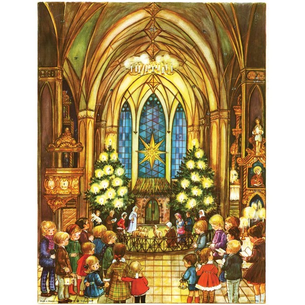 Advent Calendar / Christmas Calendar for Children and Adults with Pictures and Glitter "In the Church"