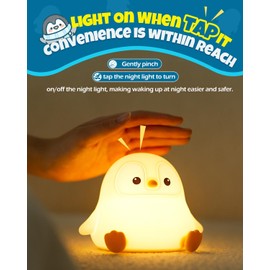 Cute Penguin Night Light, Animal Lamp, Food Grade Silicone, Rechargeable, 2 Level Dimmable, Squishy Nursery Nightlight for Desk Decor, Funny Gifts Stuff for Boys Girls Baby, White Elephant Gifts