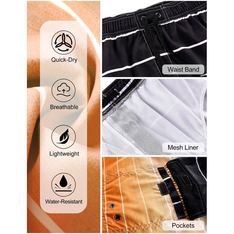 unitop Men's Swim Trunks Surfing Shorts Summer Quick Dry Striped