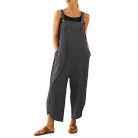 Runstarshow Womens Summer Casual Spaghetti Strap Sleeveless Baggy Jumpsuit Dungarees Wide Leg Loose Overalls Rompers