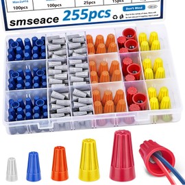 smseace 255Pcs Wire nuts assortment kit 22-10AWG Wire nut twisting cable cap connector Colorful Wire Caps Electrical Wire Connectors with Spring for Quick wiring