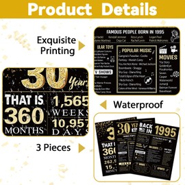 30th Birthday Gifts for Men 1995 Birthday Decorations 3 Pieces 11 x 14 Back in 1995 Posters 30 Years Ago Party Decorations Supplies Large Sign Home Decor for Men and Women