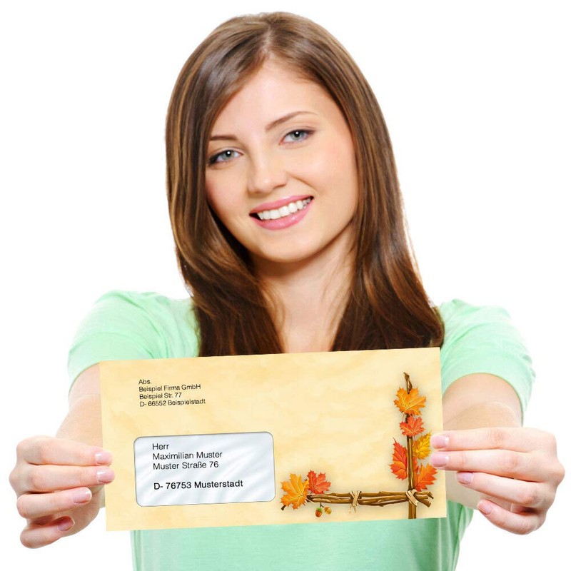Envelopes Autumn Motif, Autumn Gold 25 Envelopes (with Window) DIN