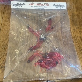 Brenco 9” Umbrella Rig 4 Arm 11” With 5.5” Squid (9)  8/0 Mustad New Pkg Red Black Head