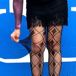 Millennials In Motion Harlequin Clown Jester Fishnet Patterned Tights Checkered Diamond Pattern Illusion Spades Fish Net Circus Clowncore Pantyhose Mesh Costume Nylons, Harlequin Diamond, One Size