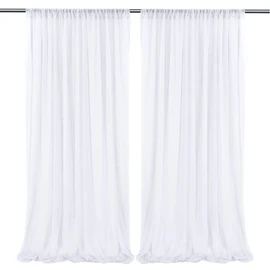 10ft x 10ft White Chiffon Backdrop Curtains, Wrinkle-Free Sheer Chiffon Fabric Curtain Drapes for Wedding Ceremony Arch Party Stage Decoration