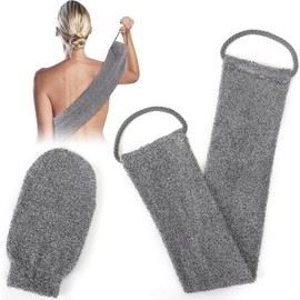 2 Stück Rückenschrubber für Dusche Bambusfaser Peeling Scrubber Schwamm, Rückenbürsten-Massagehandschuh, Bambus-Rückenbürsten-Massagehandschuh, Bandabstreifer-Rückenschrubber, Tiefenreinigung (Grau)