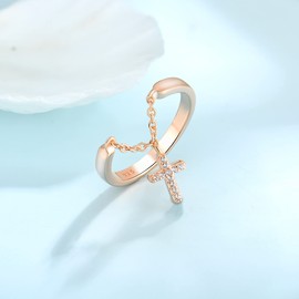 STARCHENIE Women Dangle Cross Ring 925 Sterling Silver Rose Gold Plated Religious Christian Cross Ring for Women Size 10 Rose Gold