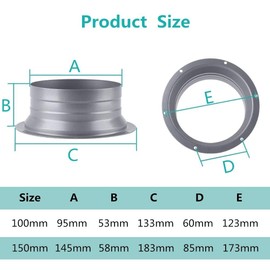 AZITICY Connector Ventilation Pipe Round Duct Pipe Connection Flange - 100 mm Ventilation System Duct Connector Made of Metal Wall Flange Mounting Round Pipe for Ventilation Systems (Model C / 100 mm)