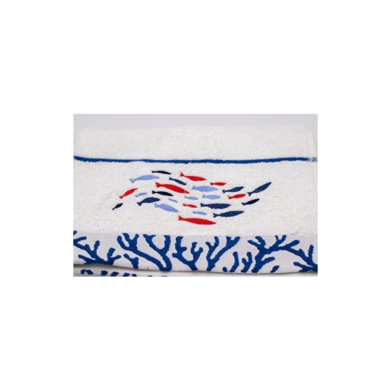 Lex's Linens Fish & Coral Embroidered Hand Towels x 2