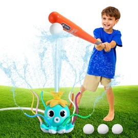 MoKo Water Sprinkler Baseball Toy for Children Outdoor Play, 2 in 1 Baseball Water Games, 360° Rotatable Yard Sprayer Sprinkler, Toddler Outdoor Toy, Sky Blue Octopus