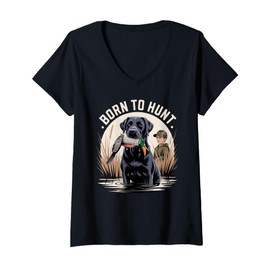 Womens Local Boy Black Lab Marsh Scene Sunset Vintage Country V-Neck T-Shirt