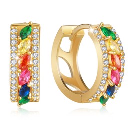 18K Gold Hoop Earrings for Women, Cubic Zirconia Earrings Hypoallergenic Stud, Thick Open Huggie Earring Gifts for Her