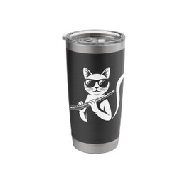 Cat Wearing Sunglasses Playing Flute for Men Women Kids Stainless Steel Insulated Tumbler
