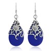 Floral Vine Ornate Teardrop Simulated Blue Lapis-Lazuli .925 Sterling Silver