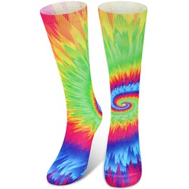 SATINIOR Tie Dye Socks Unisex Casual Pattern Long Socks Soccer Softball Basketball Socks Women Tube Socks for Men Kid (Crazy Style, Polyester Fabric)