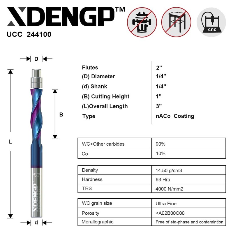 XDENGP 2 Bearings Upcut Spiral Flush Trim Router Bit-UCC244118