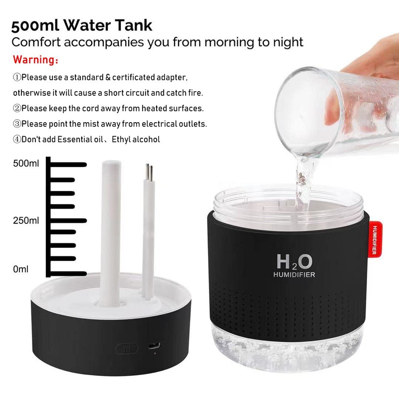 Portable Mini Cool Mist Humidifier, 500ml USB Personal Desktop Humidifier