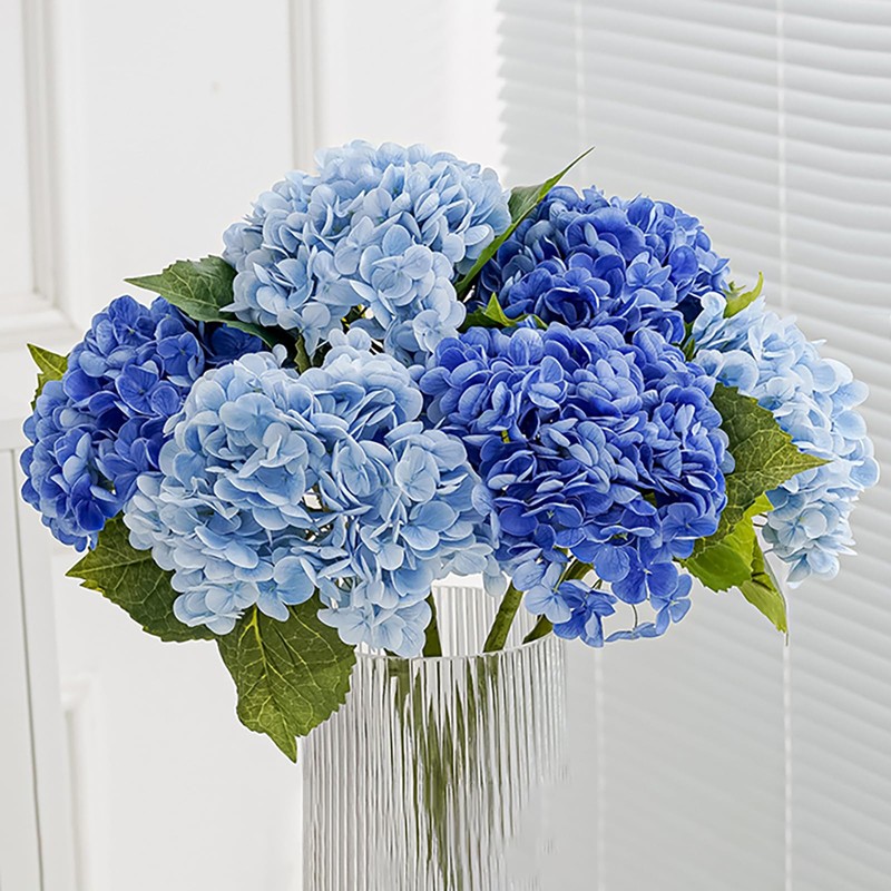 3Pcs Real Touch Hydrangea Artificial Flowers, 21" Blue Latex Large