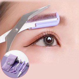[Pink Macaron] Neat eyebrow grooming 3-piece set (thinning scissors + eyebrow knife + tweezer + leather case), 1 set, behold / [핑크마카롱] 깔끔눈썹 정리 3종세트(숱가위+눈썹칼+트위저+가죽케이스), 1세트, 보라