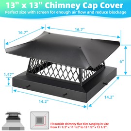 13" x 13" Chimney Cap Chimney Cover,Fireplace Chimney Cap for Outside,Chimney Flue Cover Chimney Rain Cap Roof Rain Guard on Existing Flue Tile,Galvanized Steel Chimney Vent Cap with Screen Hood Plate
