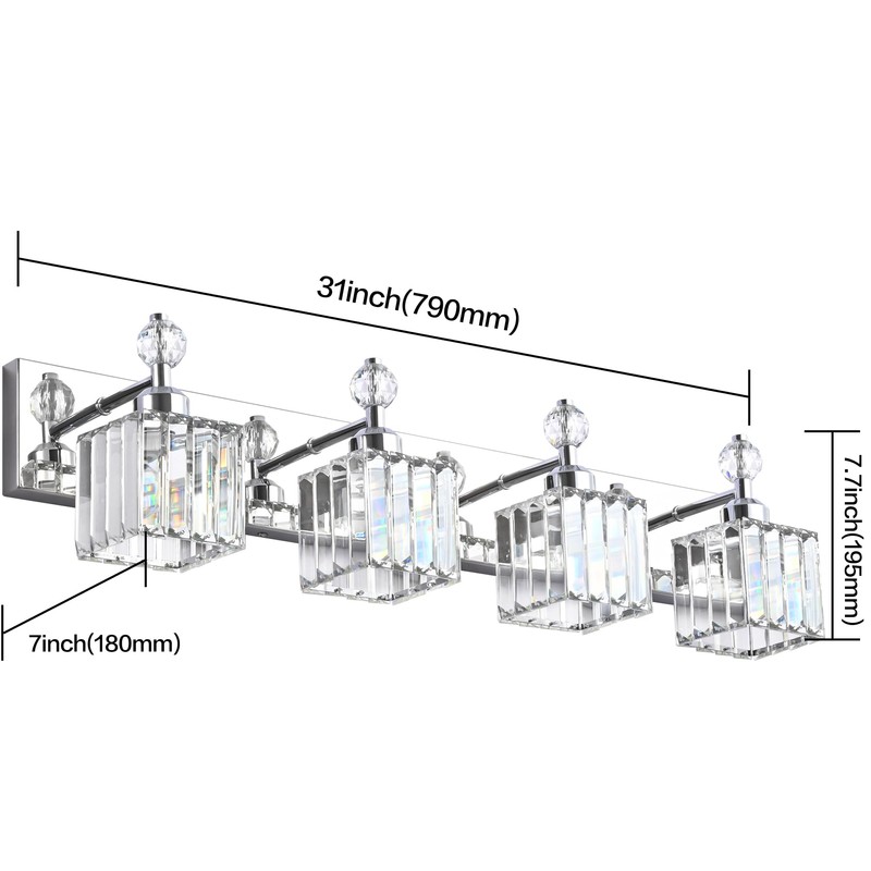 PRESDE Bathroom Vanity Light Fixtures, Modern Crystal Chrome 4 Light