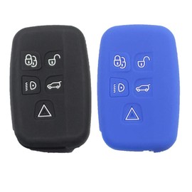 Btopars 2pcs 5 Buttons Smart Remote Keyless Key Fob Silicone Rubber Case Cover Protector Holder Compatible with Jaguar F-Pace F-Type XJ XE XF Black Blue