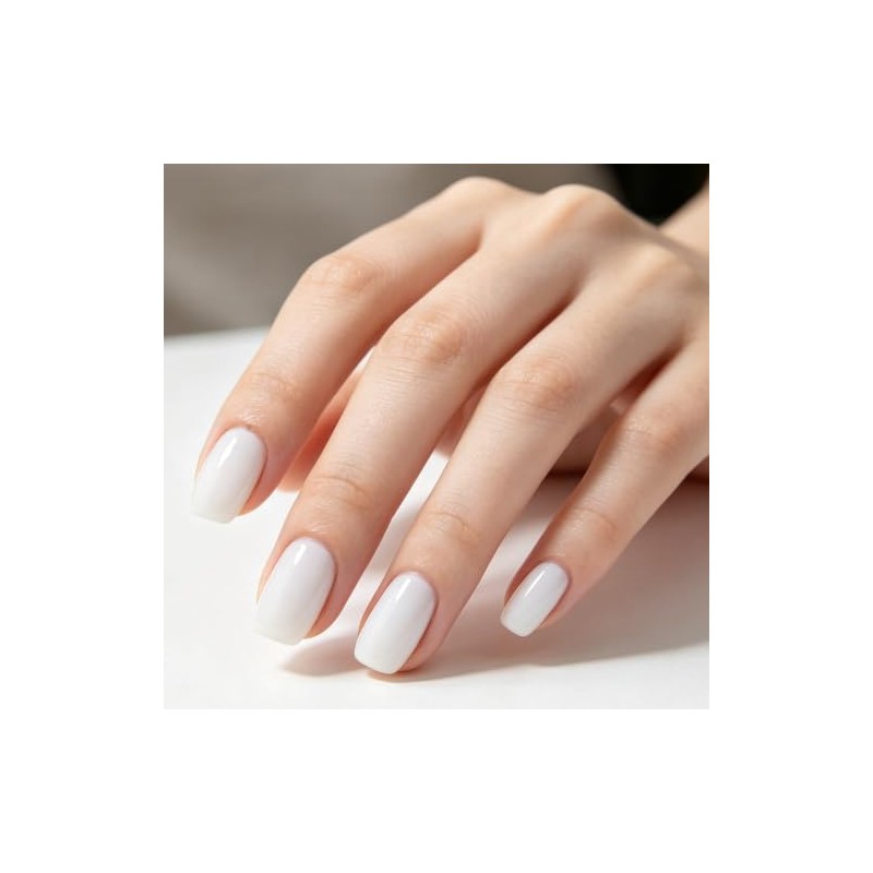 Uñas postizas blancas cortas cuadradas – 32 piezas de uñas