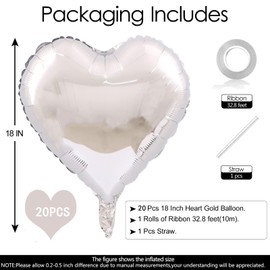 Pack of 20 Silver Heart Balloons Valentine's Day 18 Inch Heart Shape Helium Balloons, Silver Love Balloons, Heart Balloons, Helium Suitable for Wedding, Engagement, Bridal Shower