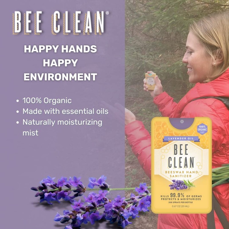Bee Clean Organic Beeswax Hand Sanitizer Pocket Spray - Lavender