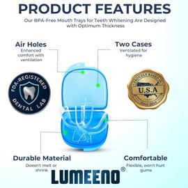 Lumeeno Moldable Teeth Whitening Trays for Gel Customizable Dental Mouth Guards - Compatible with Opalescence and All Gels - 4 Trays & 2 Storage Cases Thin, Trimmable, BPA-Free