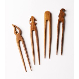Matr Boomie Handcrafted Set of 4 Boho Indian Tribal Design Rosewood Hairpins for Women, Hair Fork/Hair Sticks/Hair Pins for Long Hair Buns, Hand Polished, Smooth, Sturdy, 5.5" Long
