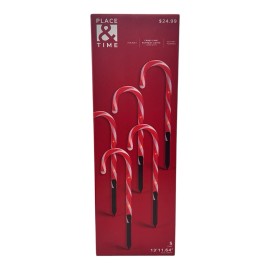 Place & Time NEW Pathway Candy Canes Outside Lights Battery Place & Time Holiday 5 Count 15"