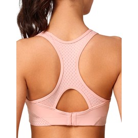 Yvette Sports Bras for Women High Impact Racerback Workout Sports Bra for Plus Size, Pink, L+