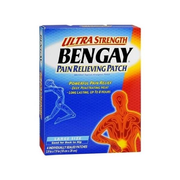 Bengay Pain Relieving Patches Ultra Strength Large Size 4 EA - Buy Packs and SAVE (Pack of 3)