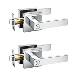 KNOBWELL 2 Pack Door Handles Interior Privacy Doorknob with Straight Lever Polished Chrome Bedroom/Bathroom Door Handle