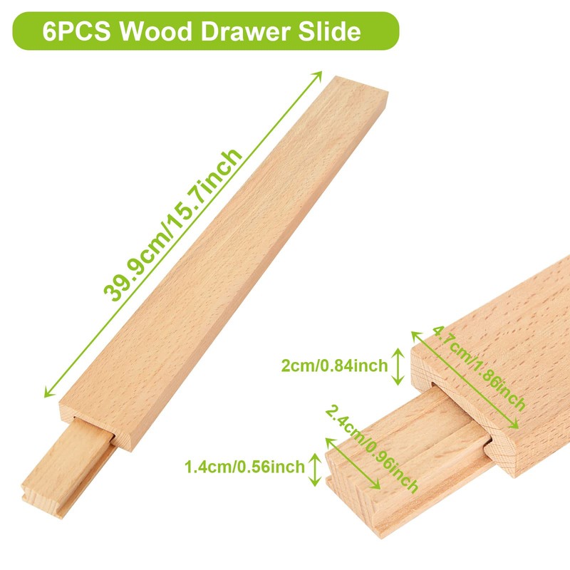 LANIAKEA 6PCS Wood Drawer Slide 16 Inches Wooden Drawer Slides
