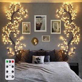 LED Tree Branch Lights for Wall:7.5Ft Flexible Vine Fairy Lights with Remote Control 144 LEDs Twinkle Vines Decor - Willow Vine Lights for Bedroom, Desktop, Wedding, Christmas
