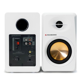 Prosonic BT30 Powered Bluetooth Bookshelf Speakers, Studio Monitor, Home Theater, Turntable, with Optical Input, Coaxial Input, Aux Inputs, 4" Woofer 40W x 2, (White)