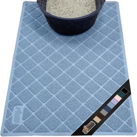GORILLA GRIP Cat Litter Box Mat, 47x35, Water Resistant Kitty Litter Trapping Mat, Textured Backing, Easy to Clean, Less Waste and Clean Floors, Kitten Supplies for Indoor Cats, Soft on Paws, Lt Blue