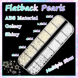 RODAKY 2 Boxes Rhinestones Nail Charms and Flatback Pearls,Light Pink Mini Heart Star Flower Nail Diamonds Multi Shape Flat Back Nail Gems,White & Beige Half Pearl for Nail Jewelry DIY Nail Art Décor