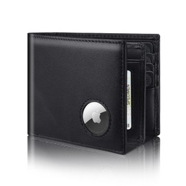Airtag Wallet Mens Genuine Leather Bifold RFID Blocking Wallets for Men with 14 Card Slots, ID Window & 2 Cash Pocket (Airtag Not included)