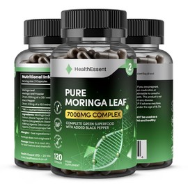 Pure Moringa Leaf 7000mg Complex, Complete Green Superfood with Added Black Pepper, Moringa Leaf Capsules - 120 Capsules by HealthEssent