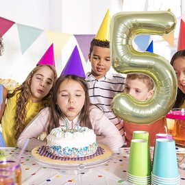 YFHVJTKO Champagne Gold 40 Inch Number 5 Foil Mylar Big Balloons 5th Celebration Decorations for 5th Birthday Party Wedding Bridal Shower Engagement Photo Shoot Anniversary Decoration (Gold, 5)