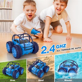 ifollower Direct Charge Remote Controlled Car, 15 km/h 4WD Amphibious Vehicle Stunt Car, 2.4 GHz 360° Rotation Colourful LED Light Monster Truck Off-Road Toy, Gifts for Children from 3 Years