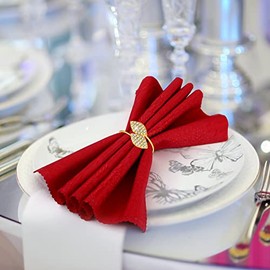 Hotop 24 Pcs Napkin Rings Set Metal Leaves Napkin Holders Rhinestone Gold Napkin Buckle for Wedding Christmas Thanksgiving Party Dinner Table Decoration