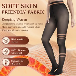 HONGTEYA Fleece Lined Tights Women, Warm Pantyhose leggings Women (US, Alpha, Medium, Regular, Regular, Translucent Black)