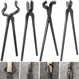 Blacksmith Forging Tongs Knife Making Tongs Set Fire Tongs Anvil Blacksmithing Tongs Forge Tools Includes Flat Tongs, Wolf Jaw Tongs, Blade Tongs & V-Bit Tongs(4 Tongs)