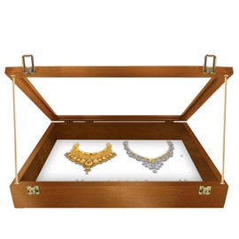 PENNZONI Trade Show Display Case - Small Tabletop Display , Baseball Card Display Case, Small Trading Card Collector Display Case , Acrylic Display Case w/Wooden Dowels | Walnut with White Felt