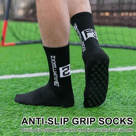 EVEJEG Football Socks, 4 Pairs Non-Slip Football Socks, Grip Socks, Football Unisex Socks, Children's Football Socks for Football Sports and Training, black